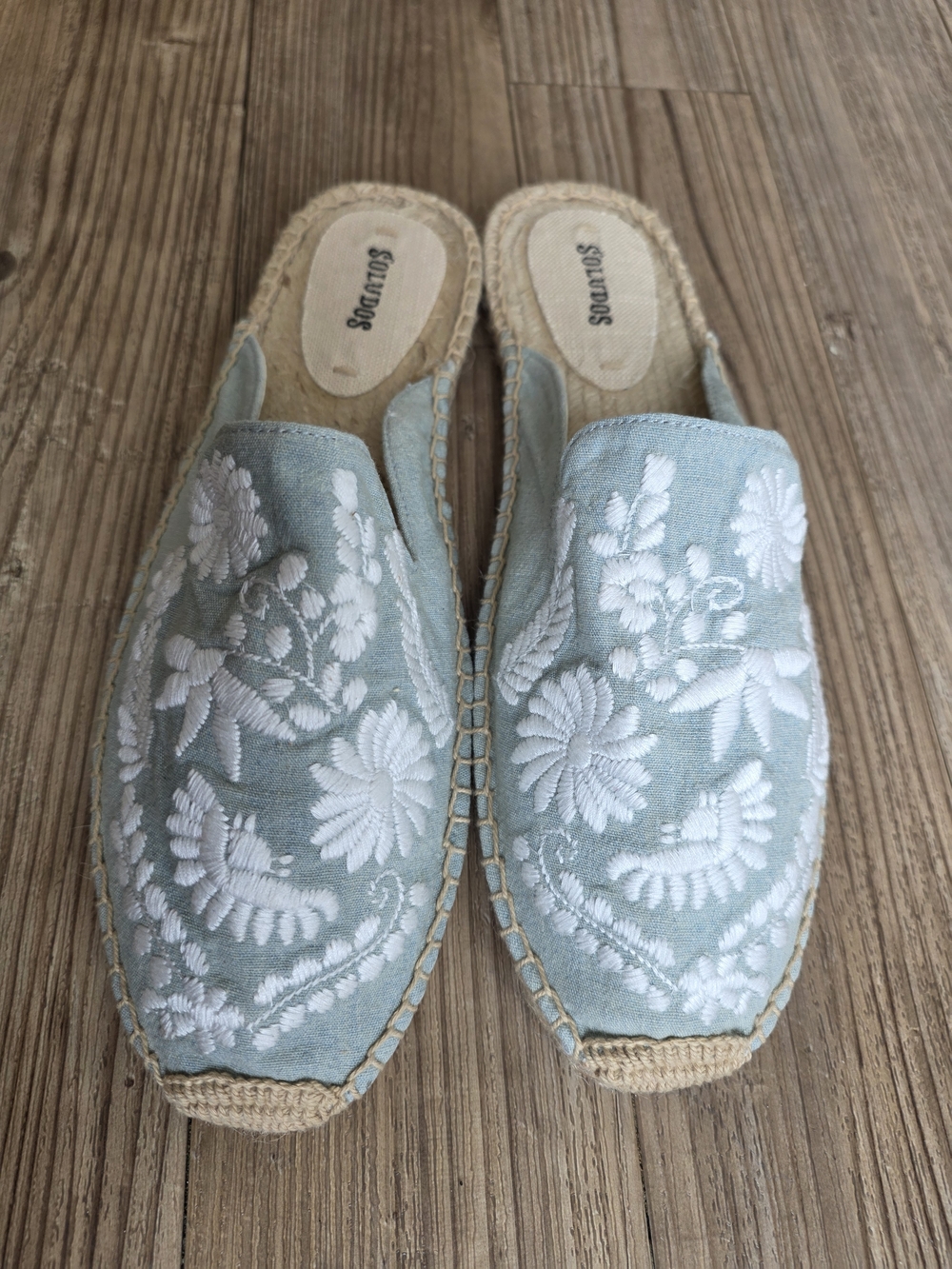 Soludos Light Blue Embroidered Slip-On Mules
